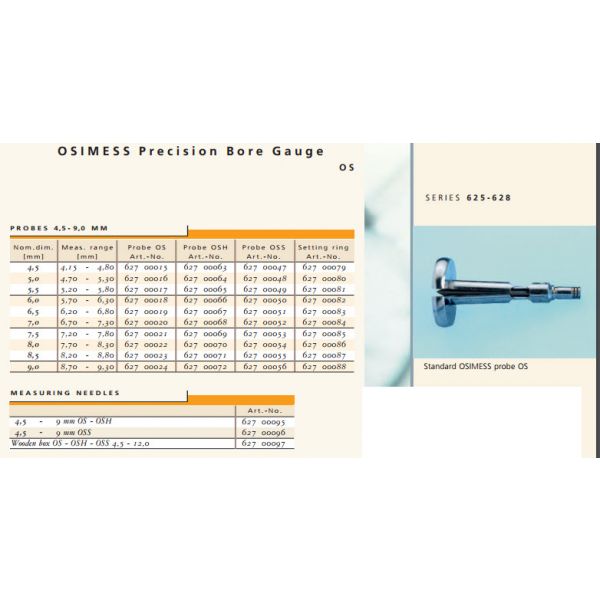 Schwenk OSIMESS 62700405 Split Ball Bore Gauge Sets Nominal range 1-4mm effective range .95-4.2mm number of probes 15, Hoder with retraction Model OS, hard chrome design