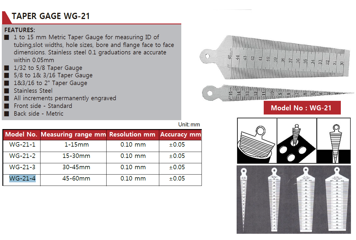 WG-21-4 Taper Gage 45-60mm