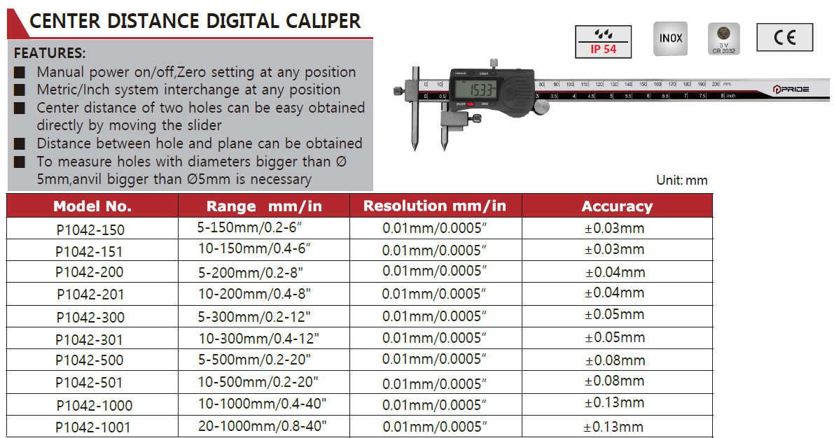 P1042-150 Centre Distance Digital Caliper 5-150mm/0.2-6