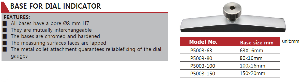 P5003-80 Base for Dial Indicator 80×16mm