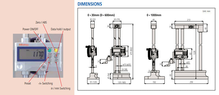 Digital Height Gauge Double Column 0-24"/600mm, Inch/Metric 192-632-10