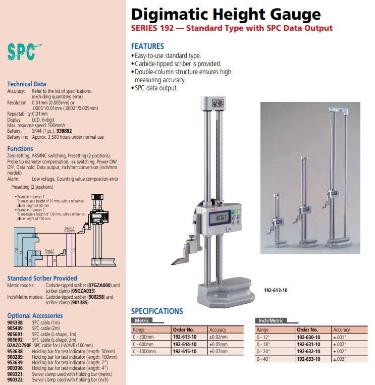 Digital Height Gauge Double Column 0-18"/450mm, Inch/Metric 192-631-10