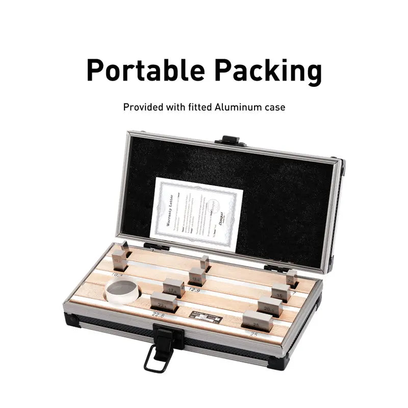 MHC 9100-9160 9 Gauge Blocks, Grade AS-1 .105, .210, .315, .420, .500, .605, .0625, .100,.125, .200,.250,.300,.500,1.000 & 2.000” 1 Optical Flat: 1” Dia. x.5125” Thickness, .000004", Flatness, .00002" Parallel (Copy)