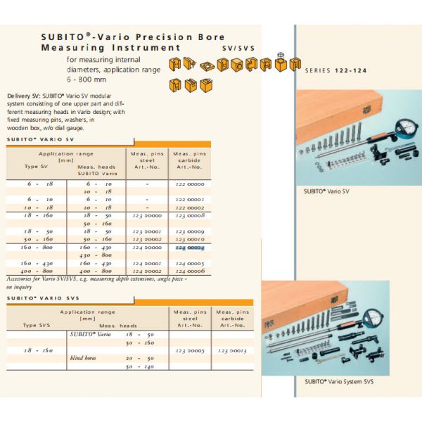 Schwenk 12300013 VARIO SVS Precision bore gauge set range 18 - 160mm with carbide pins, Without Indicator