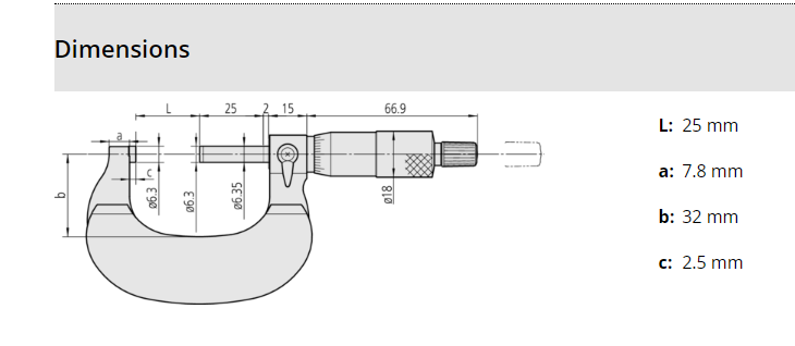 Mitutoyo Outside Micrometer with Heat Ins. Plate 25-50mm, Ratchet, 0,001mm 102-312