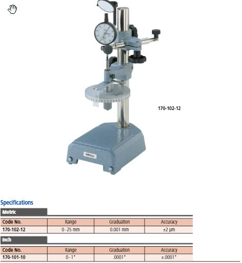 Dial Indicator Tester Inch, 0-1", 0,0001" 170-101-10