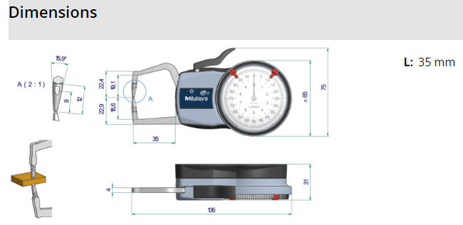 Mitutoyo External Dial Caliper Gauge 0-10mm, 0,005mm 209-402, 0-10mm( Kroeplin Equivalent D110)