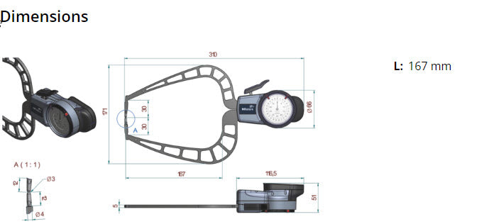 Mitutoyo External Dial Caliper Gauge , 0,005mm 209-401, 0-10mm ( Kroeplin Equivalent D1R10S)