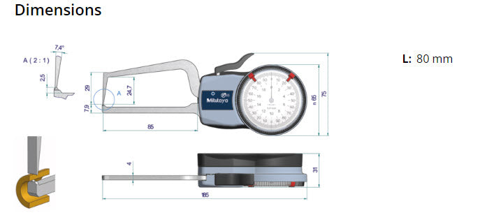 Mitutoyo External Dial Caliper Gauge , 0,005mm 209-406, 0-20mm ( Kroeplin Equivalent D2520S)