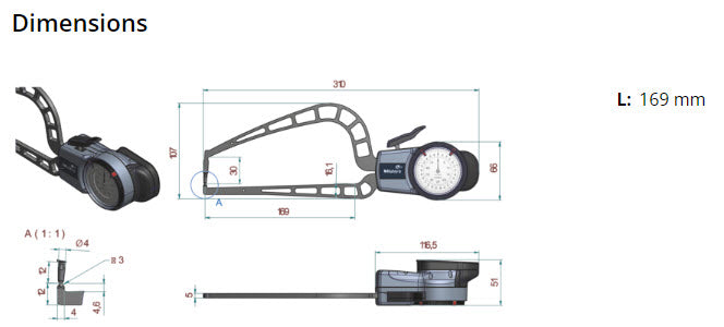 Mitutoyo External Dial Caliper Gauge , 0,005mm 209-912 0-50mm ( Kroeplin equivalent D4R50)
