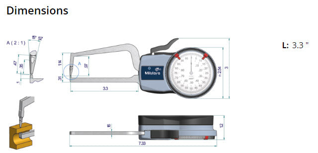 Mitutoyo Internal Dial Caliper Gauge 209-456, 0-.8" ( Kroeplin Equivalent D7R20)
