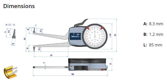 Mitutoyo Metric Internal Dial Caliper Gauge 40-60mm 0,01mm 209-305 (Kroeplin Equivalent H240)