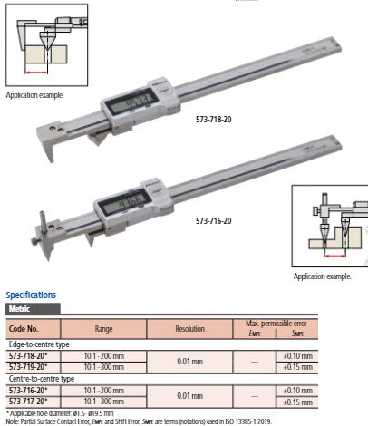 Mitutoyo Digital ABS Back-Jaw Caliper, IP67 10,1-200mm, Center/Center 573-716-20