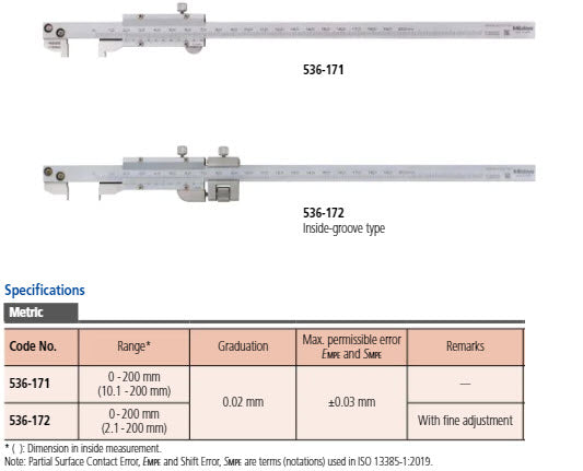 Mitutoyo Vernier Hook Type Caliper 0-200mm, 0,02mm, Metric 536-171