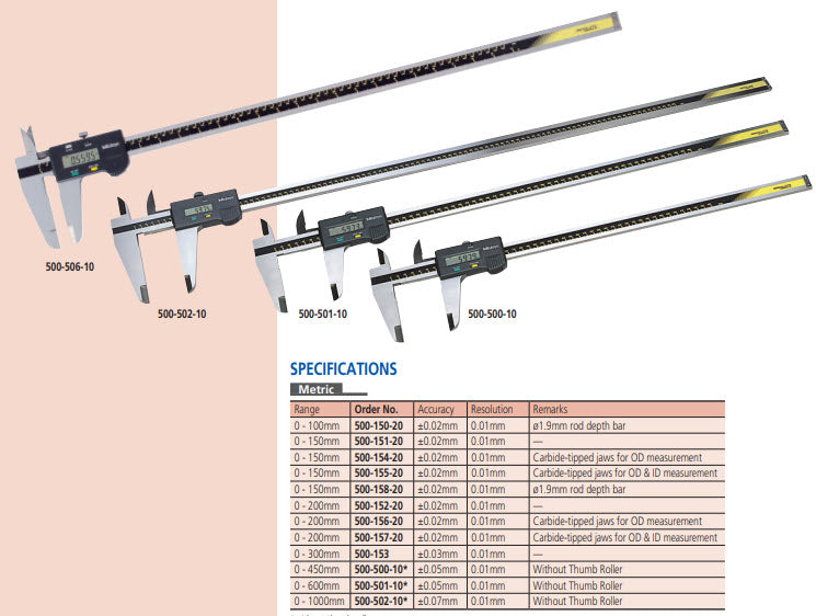 Mitutoyo Digital ABS Caliper 500-502-10, 1000mm x .01mm