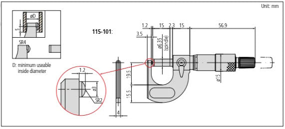 Mitutoyo Digital Tube Micrometer, Spherical Anvil Inch/Metric, 25-50mm/ 1-2", IP65 395-352-30