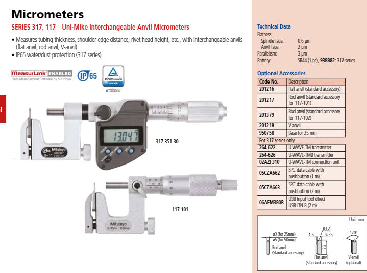 Interchangeable Anvil Micrometer 0-1" 117-107