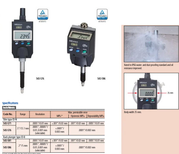 Digital Indicator ID-N, IP66 12.7mm/0.5" .01/.0005" 543-571