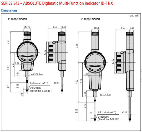 Mitutoyo 543-854E Digital Indicator ID-F ASME/ANSI/AGD with BS AC-Adapter 0-50mm (0-2″)