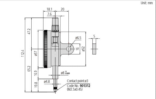 Standard DTI, Lug Back, ISO Type, Shockproof, 5mm, 0,01mm 2044A-09