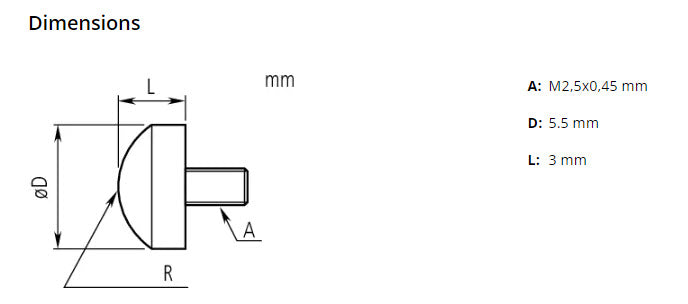 Mitutoyo 101204 Spherical Point 4 x48 UNF D 3/8", SR .28" Length 3/32"