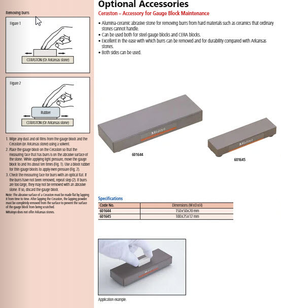 Mitutoyo Cerastone for Gauge Blocks 100x25x12mm Item number: 601645