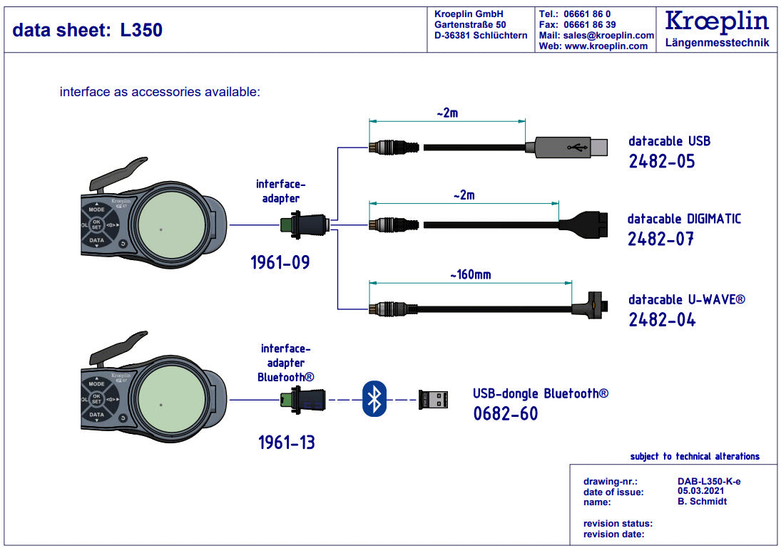 Kroeplin Internal Digital Caliper Gauge L350, 50-80mm/2-3.2" ( Mitutoyo Equivalent 209-947)
