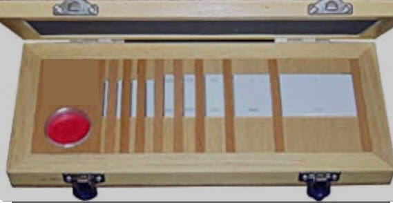 MHC 9100-9160 9 Gauge Blocks, Grade AS-1 .105, .210, .315, .420, .500, .605, .0625, .100,.125, .200,.250,.300,.500,1.000 & 2.000” 1 Optical Flat: 1” Dia. x.5125” Thickness, .000004", Flatness, .00002" Parallel (Copy)