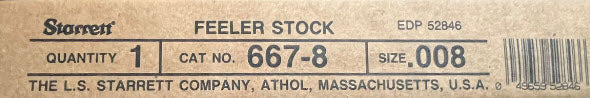 Starrett 667-08 Thickness Gauge Feeler Strip .008" Feeler Strip 12" Long
