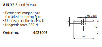 Mahr Magnet for magnetic base Product Code: 4425002 Permanent magnet plus threaded mounting hole • Underside of the base is flat • Magnetic force 250 N