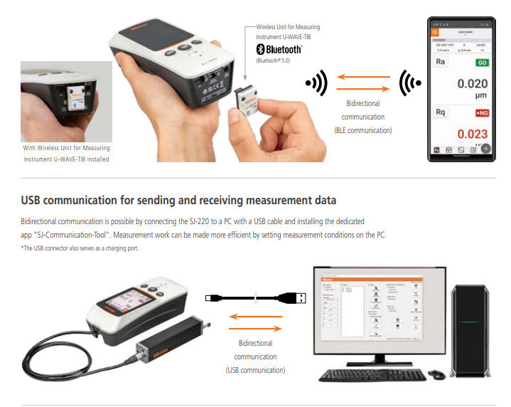 Mitutoyo 178-744-13 SJ-220R Portable Surface Roughness Tester, Retractable Drive Unit, Stylus Tip Angle 90°, Radius 5μm, Imperial / Metric, Measuring Range 17.5mm