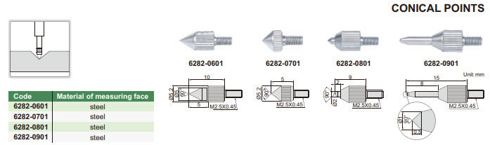 Conical Contact Point INSIZE 15mm (6282-0901) Steel