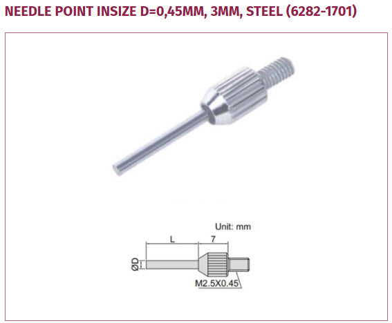 Needle Point INSIZE d=0,45mm, 3mm, Steel (6282-1701)