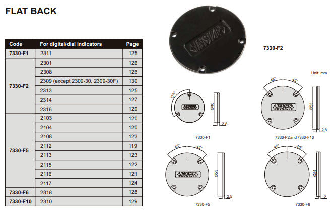 INSIZE 7330-F2 Flat Back for Digital/Dial Indicators