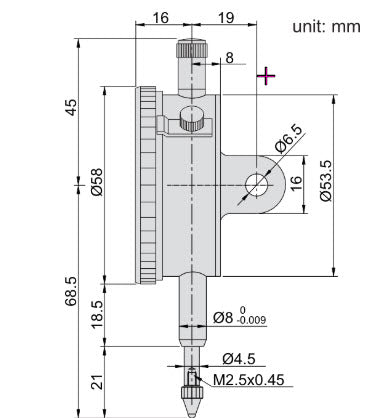 Accud Standard Indicator, Lug Back, ISO Type, 10mm, 0,01mm 222-010-12E