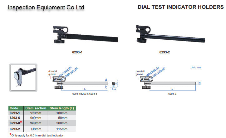 INSIZE 6293-2 Dial Test Indicator Holder 8m diameter 115mm in length