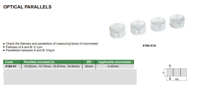 Insize 4184-41 Optical parallels (15.62 mm, 15.75 mm, 15.87 mm, 16.00 mm)