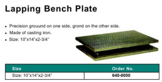 MHC 6400-0000 Lapping Plate 10"x14"x2-3/4"height