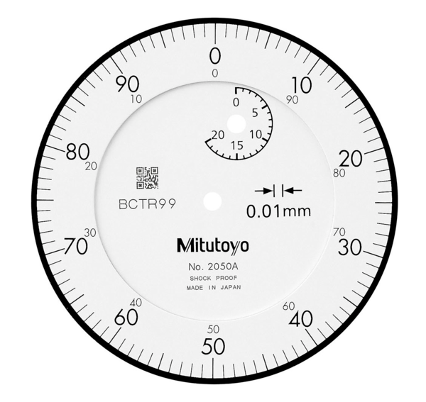 Dial Gauge, Flat back, ISO Type 20mm, 0,01mm 2050AB