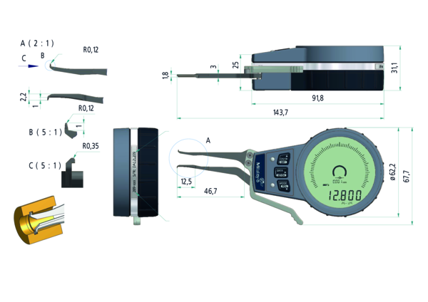 Mitutoyo External Digital groove Caliper Gauge 209-927 range 2.5-12.5mm (Kroeplin Equivalent G002)