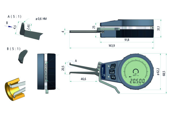 Mitutoyo External Digital groove Caliper Gauge 209-928 range 5-20mm (Kroeplin Equivalent G005)