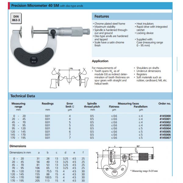 Mahr 40SM Mechanical Micrometers Micromar Rotating Disc Micrometer, Range 0-20mm x .01mm 4145000