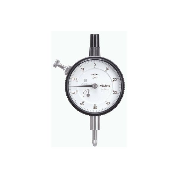 Mitutoyo 2781F Dial Indicator, #4-48 UNF Thread, 0.375" Stem Dia., Lug Back, White Dial, 0-25-0 Reading, 2.25" Dial Dia., 0-0.125" Range, 0.001" Graduation, +/-0.001" Accuracy