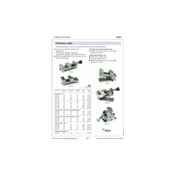 Schut Precison vice with threaded spindle Article number: 909-733 Jaw: 60mm Opening x 50mm Wide x 25mm Depth