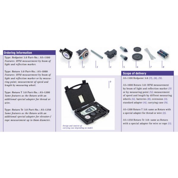 RHEINTACHO Digital Hand Tachometer Rotaro Measuring range 1-99999 min-1 RPM, Style optical / mechanical, A5-1000