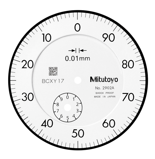Dial Gauge, Flat Back, ISO Type Reverse Dial Face, 10mm, 0,01mm 2902AB