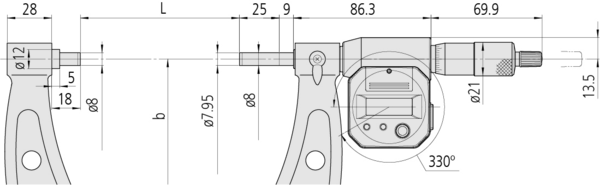 Mitutoyo Digital Micrometer IP65, Inch/Metric 425-450m/17-18", with Output Item number: Ratchet stop 293-787