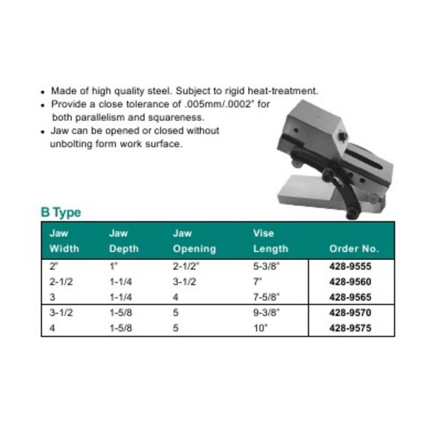 MHC 428-9550 Precision Sine Vises, 2x2-5/8x1x5-3/8"(50x60x25x137mm)