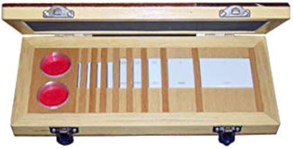 MHC 9100-9160 9 Gauge Blocks, Grade AS-1 .105, .210, .315, .420, .500, .605, .0625, .100,.125, .200,.250,.300,.500,1.000 & 2.000” 1 Optical Flat: 1” Dia. x.5125” Thickness, .000004", Flatness, .00002" Parallel (Copy)
