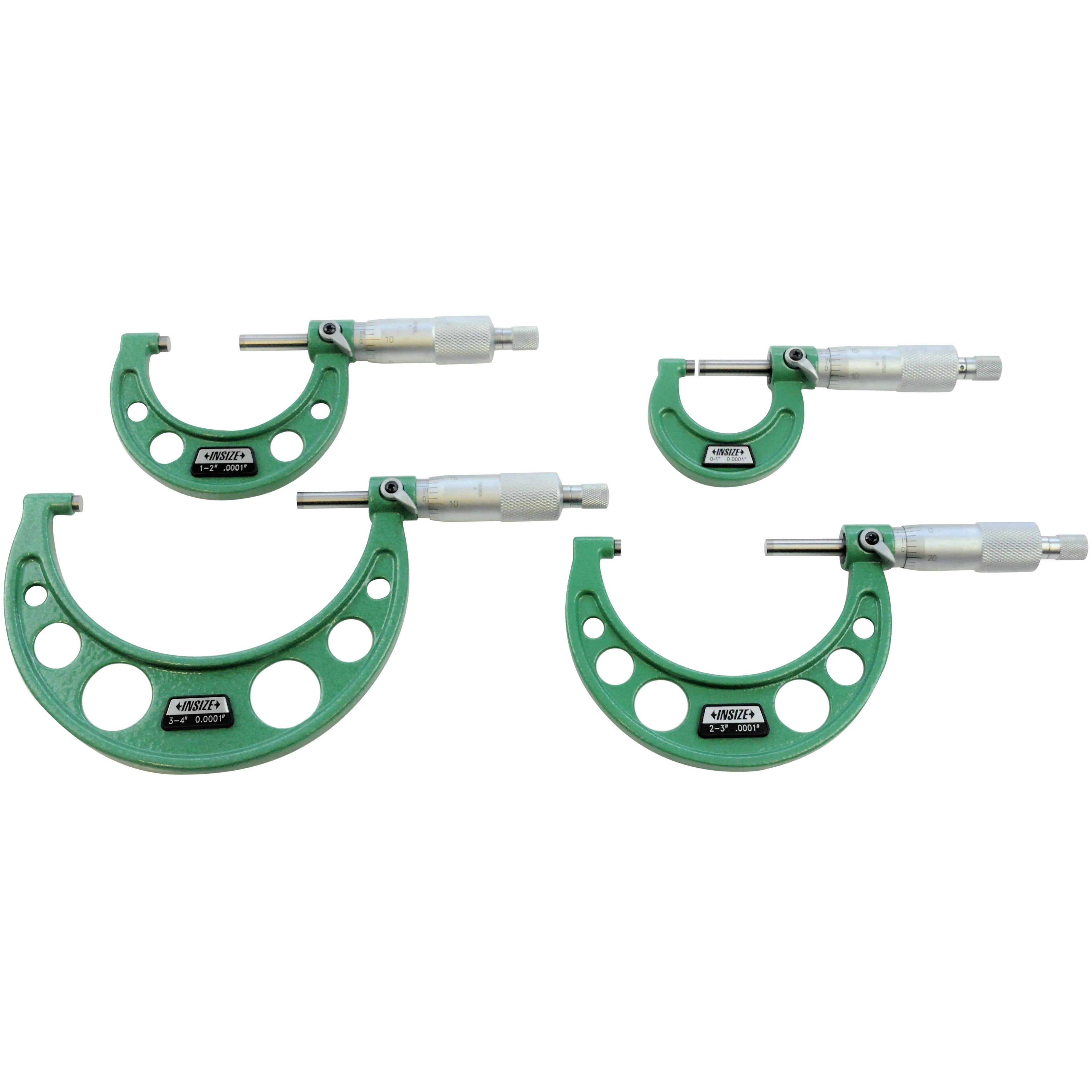 Insize Set of Insize mechanical micrometers with heat shield Range : 0-4" Graduation : .0001" Number of Micrometers : 4, Ratchet, Heatshield 3202-44